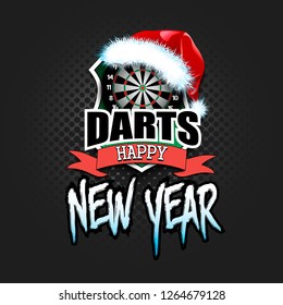 Christmas and new year pattern. Football logo template design. Dartboard with santa hat. Pattern for banner, poster, greeting card, party invitation. Vector illustration