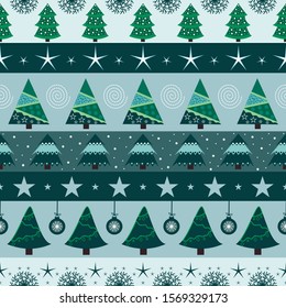 Christmas and New Year pattern for printing, vector illustration, cartoon trees, various patterns, Christmas toys for decoration of wrapping paper, banners, cards, eps 10