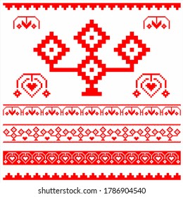 Christmas and New Year pattern. Red and white pixel pattern.