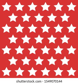 Christmas and new year pattern of repetitive stars of white color. White stars on an isolated red background. Stars fabric. Seamless texture background. Vector illustration