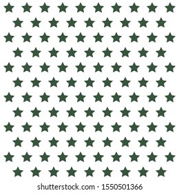 Christmas and new year pattern of repetitive stars of green color. White stars on an isolated white background. Stars fabric. Seamless texture background. Vector illustration