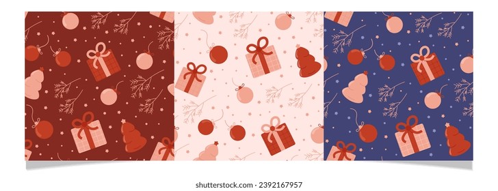 Christmas and New Year pattern set with gifts