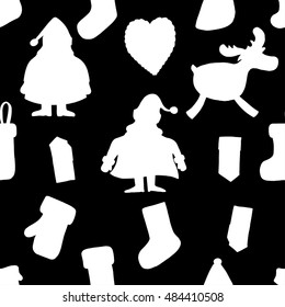 Christmas and New Year Pattern - silhouettes. Vector illustration