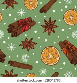 Christmas / New Year pattern with spices and oranges