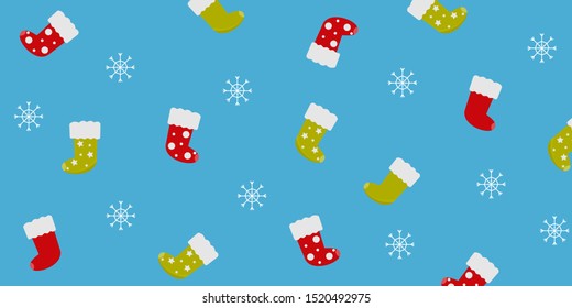 
Christmas and New Year pattern. Pattern of stockings and snowflakes. Vector.