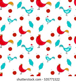 Christmas and New Year pattern with symbol of this year - chicken
