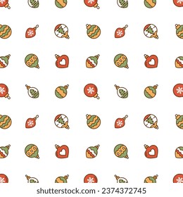 Christmas New Year pattern with Christmas tree toys. Vector design of wrapping paper.
