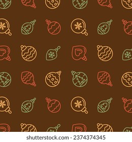 Christmas New Year pattern with Christmas tree toys. Vector design of wrapping paper.