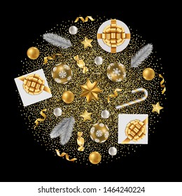 Christmas and New Year Pattern with Winter Holiday Objects