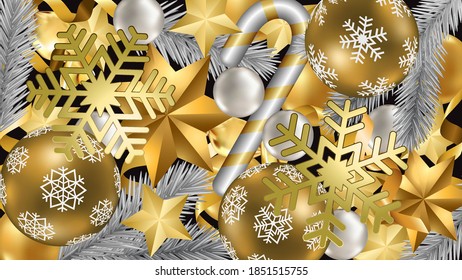 Christmas and New Year Pattern with Winter Holiday Objects