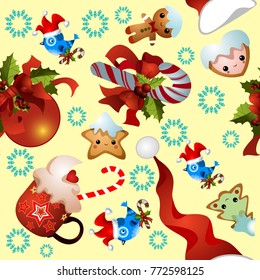 Christmas and new year pattern.christmas elements on a colored background