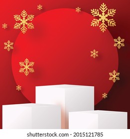 Christmas and New Year podium background vector design 3d products or show cosmetic product display. stage pedestal or platform. winter christmas red background.