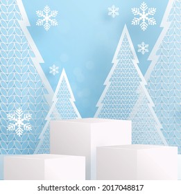Christmas and New Year podium background vector design 3d products or show cosmetic product display. stage pedestal or platform. winter christmas red background.