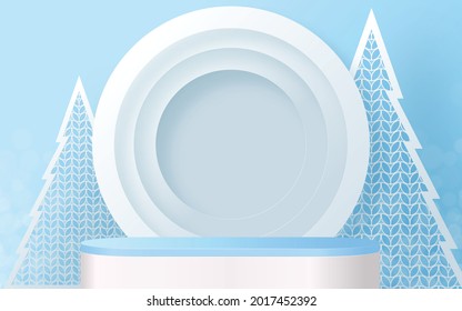 Diseño vectorial de fondo de podio de Navidad y Año Nuevo de productos 3d o presentación de productos cosméticos. pedestal o plataforma. fondo rojo de navidad de invierno.