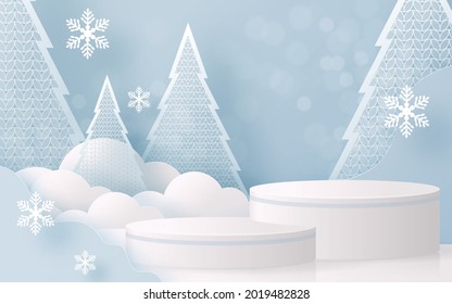 Christmas and New Year podium background vector design 3d products or show cosmetic product display. stage pedestal or platform. winter christmas red background.