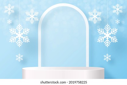 Christmas and New Year podium background vector design 3d products or show cosmetic product display. stage pedestal or platform. winter christmas red background.