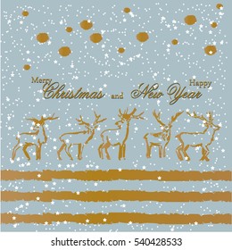 Christmas and New Year. postcard with deer, moose print. Vector illustration.