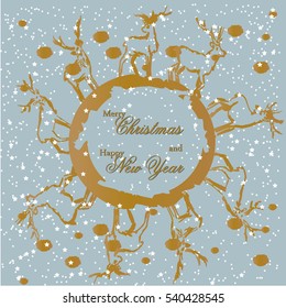 Christmas and New Year. postcard with deer, moose print. Vector illustration.