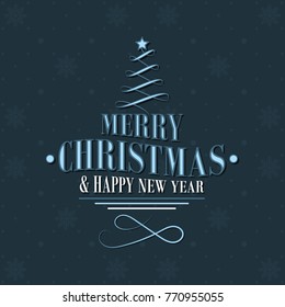 Christmas and New Year postcard with tree, star and decorative elements. Vector illustration.