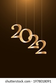 Christmas new year poster with hanging 3d numbers 2022. Vector illustration.