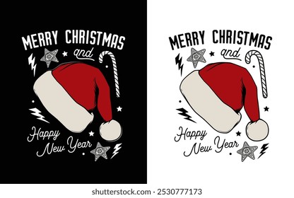 Christmas and New Year poster. Original vector illustration in vintage style. T-shirt design. Hand drawn, not AI