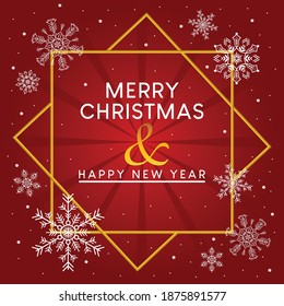 Weihnachten- und Neujahrspopster .Vektorgrafik von Weihnachtshintergrund mit goldenen Schneeflocken und geometrischen Dekorationselementen für Social Media Post.