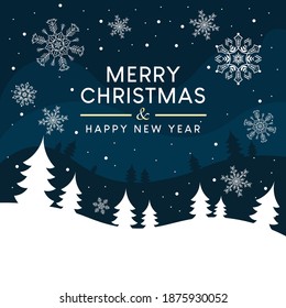 Afiche navideño y año nuevo. Vector de ilustración de fondo navideño con copos de nieve dorados y elementos decorativos geométricos para publicación en medios sociales.
