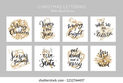 Christmas and New Year posters and labels vector collection. Merry Christmas handwritten Lettering and Calligraphy. Sketch illustrations