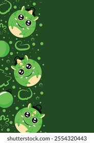 christmas or new year posters with round balls and different christmas toys with green dragon design on a green dragon, for different holiday ads and banners