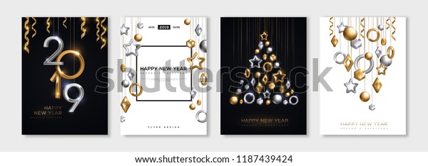 Christmas New Year Posters Set Hanging Stock Vektorgrafik