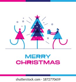 Christmas and new year preparations banner, social media design. Trendy characters celebrate holidays and x-mas vector illustration