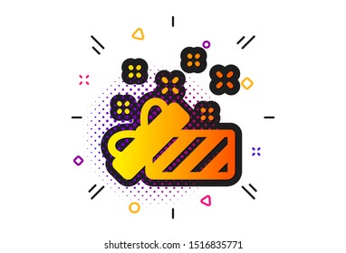 Christmas or New year present sign. Halftone circles pattern. Gift box open icon. Surprise symbol. Classic flat present icon. Vector