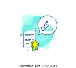 Christmas or New year present sign. Certification complex icon. Gift box open line icon. Surprise symbol. Certificate or diploma document. Present sign. Vector