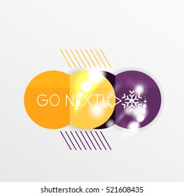 Christmas or New Year promo labels and stickers. Circle geometric diagrams with sample text