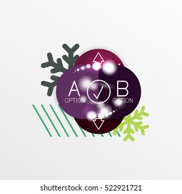 Christmas or New Year promo labels and stickers. Circle geometric diagrams with sample text