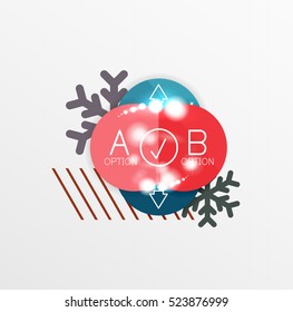 Christmas or New Year promo labels and stickers. Circle geometric diagrams with sample text