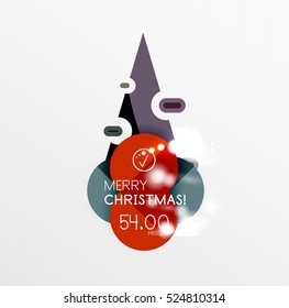 Christmas or New Year promo labels and stickers. Circle geometric diagrams with sample text