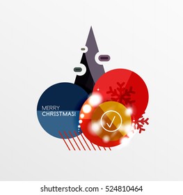 Christmas or New Year promo labels and stickers. Circle geometric diagrams with sample text