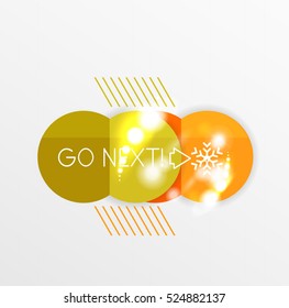 Christmas or New Year promo labels and stickers. Circle geometric diagrams with sample text