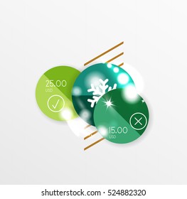 Christmas or New Year promo labels and stickers. Circle geometric diagrams with sample text