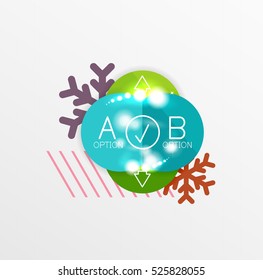 Christmas or New Year promo labels and stickers. Circle geometric diagrams with sample text