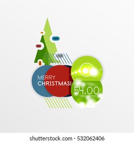 Christmas or New Year promo labels and stickers. Circle geometric diagrams with sample text