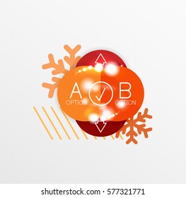 Christmas or New Year promo labels and stickers. Circle geometric diagrams with sample text