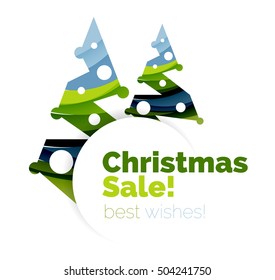 Christmas and New Year promotion banner design. Geometric design winter elements with copyspace