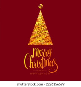 Christmas and New year realistic vector template with christmas tree branches, stars, cones and holly berries on venge dark wood background.