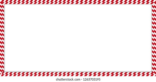 Christmas, new year rectangle candy cane frame with red and white striped lollipop pattern isolated on white background. Holiday xmas border. Vector banner, billboard template.