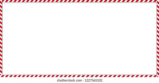 Christmas, new year rectangle cane frame with red and white striped lollipop candy pattern isolated on white background. Holiday xmas border. Vector scrapbooking template, banner, signboard.