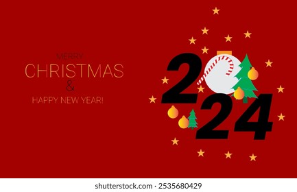 Christmas and new year red background with bells, stars, trees and bells design elements. Great for greeting cards, seasonal promotions and Christmas themed decorations