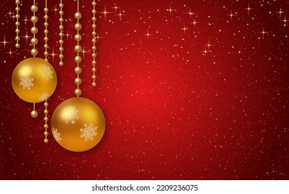 Navidad y Año Nuevo fondo vectorial de lujo rojo con estrellas doradas, copos de nieve y decoración de invierno