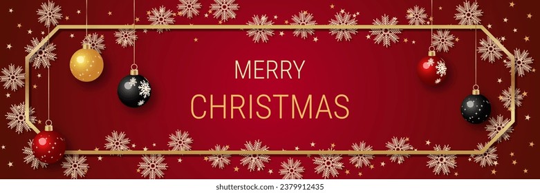 Christmas and New Year red luxury vector background with stars and snowflakes. Design for banner, flyer, invitation card, coupon, voucher